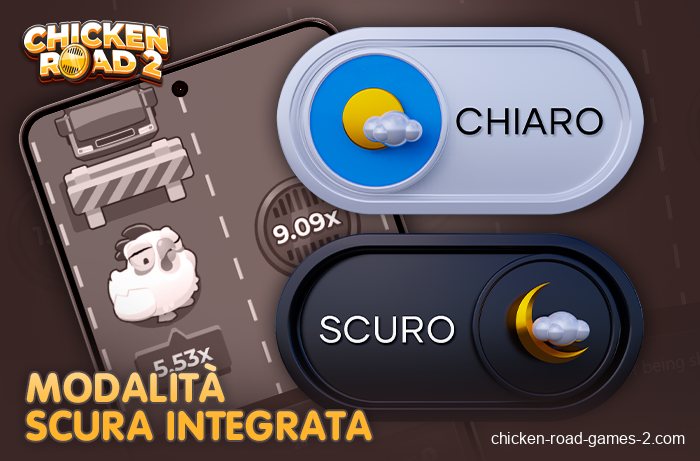 Impostazione della modalità chiara o scura nell'app mobile Chicken Road 2